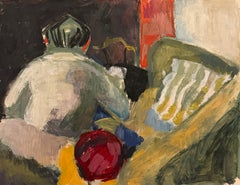 Irina Hale - Figure Sat in Small Cosy Living Room British Modernist Oil Painting Figure Sat in Small Cosy Living Room British Modernist Oil Painting