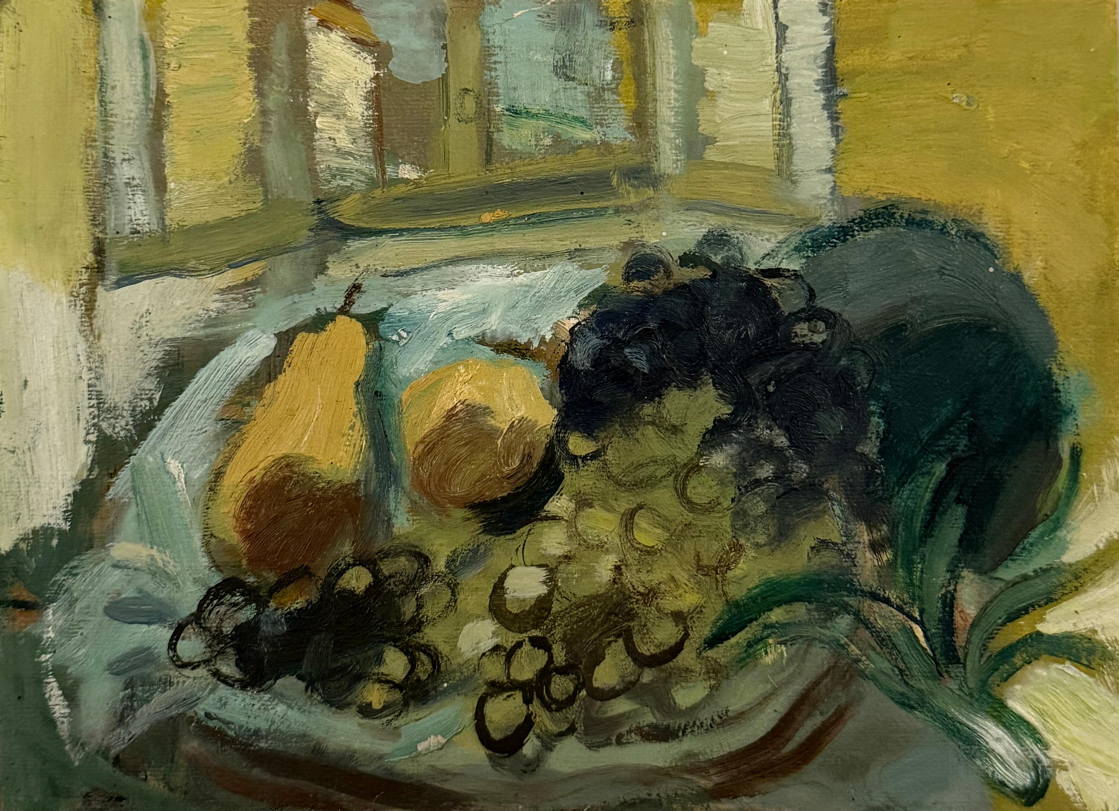 Irina Hale Interior Painting - Grapes and Pears Still Life Fruit Bowl British Modernist Oil Painting