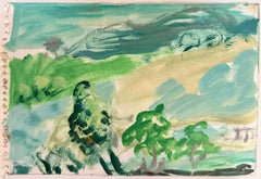 Green Forest Trees In Valleys Landscape British Modernist Oil Painting