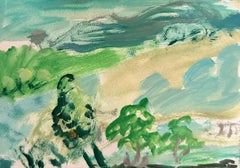 Green Forest Trees In Valleys Landscape British Modernist Oil Painting