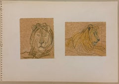 Études jumelées de lions dans un dessin moderniste britannique des années 1960