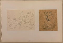 Paired Studies of Lions in Profile 1960's British Modernist Drawing