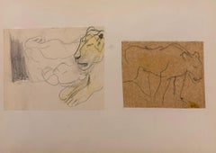 Paired Studies of Lions in Profile 1960's British Modernist Drawing