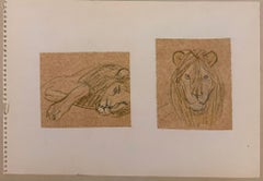 Gepaarte Studien von Löwen im Profil Britische Zeichnung der Moderne der 1960er Jahre