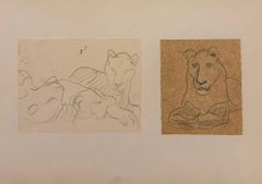 Paired Studies of Lions in Profile 1960
s British Modernist Drawing