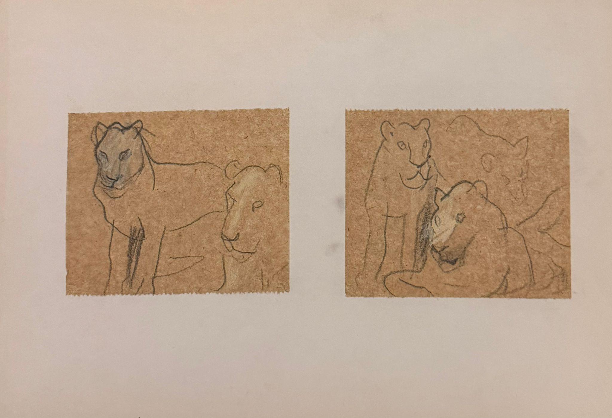 Paired Studies of Lions in Profile 1960
s British Modernist Drawing