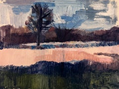 Pink Fields In Blue Sky Summer Meadow British Modernist Oil Painting