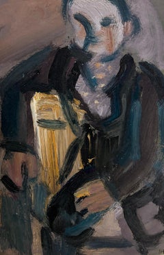 Portrait of a Boy Posed on Chair British Modernist Oil Painting