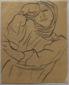 Portrait of a Female Deep In Thought British Modernist Pencil Sketch