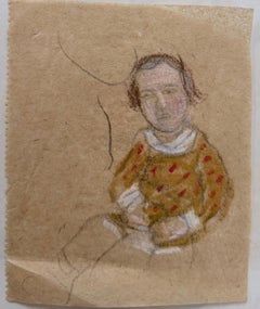 Ritratto di una bambina con un vestito a pois Schizzo a pastello modernista britannico