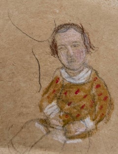 Ritratto di una bambina con un vestito a pois Schizzo a pastello modernista britannico