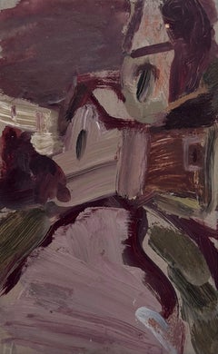 Purple Midnight Sky Path Leading To The Church British Modernist Oil Painting