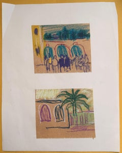 Set di 2 disegni di figure e paesaggi luminosi del modernismo inglese degli anni '60