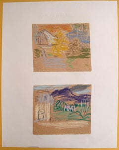 Conjunto de 2 Estudios de Paisajes Luminosos de Dibujos Modernistas Británicos de los años 60