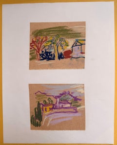 Conjunto de 2 Estudios de Paisajes Luminosos de Dibujos Modernistas Británicos de los años 60