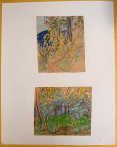Set of 2 Bright Landscape Studies of 1960's British Modernist Drawings