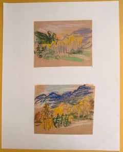 Set of 2 Bright Landscape Studies of 1960's British Modernist Drawings