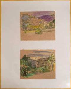 Conjunto de 2 Estudios de Paisajes Luminosos de Dibujos Modernistas Británicos de los años 60
