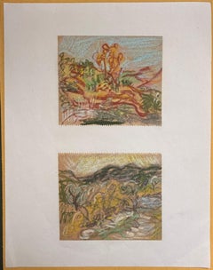 Set of 2 Bright Landscape Studies of 1960's British Modernist Drawings