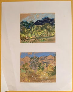 Set of 2 Bright Landscape Studies of 1960's British Modernist Drawings