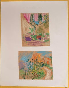 Conjunto de 2 Estudios de Paisajes Luminosos de Dibujos Modernistas Británicos de los años 60