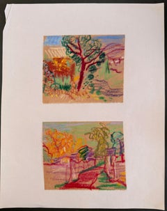 Set of 2 Bright Landscape Studies of 1960's British Modernist Drawings