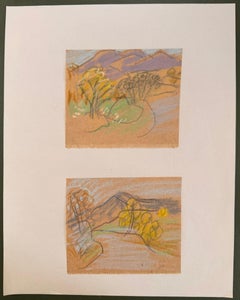 Set of 2 Bright Landscape Studies of 1960's British Modernist Drawings