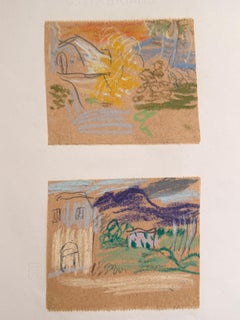 Conjunto de 2 Estudios de Paisajes Luminosos de Dibujos Modernistas Británicos de los años 60