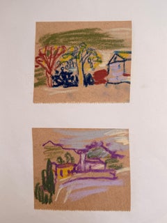 Conjunto de 2 Estudios de Paisajes Luminosos de Dibujos Modernistas Británicos de los años 60