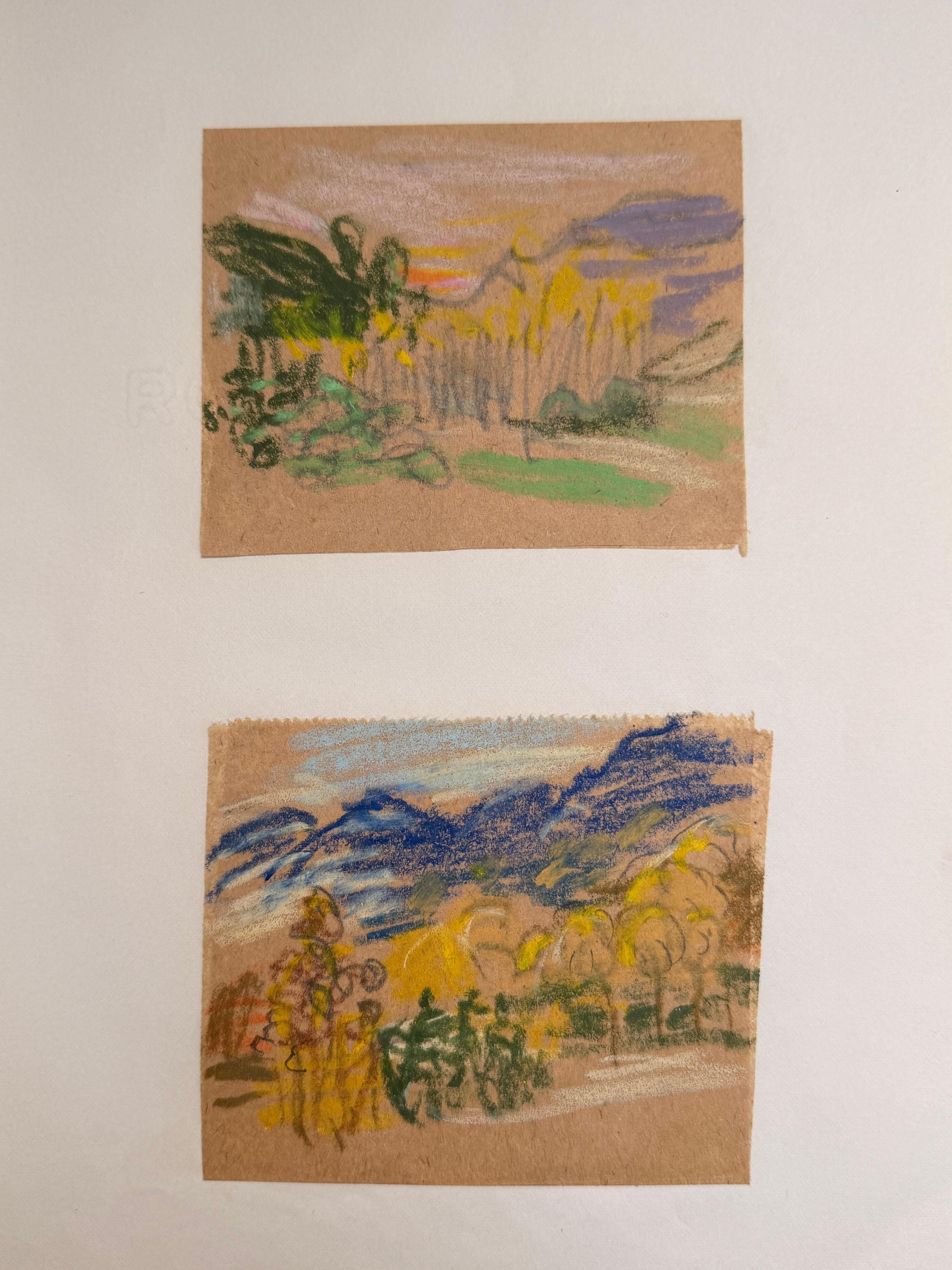 Irina Hale Landscape Painting - Set of 2 Bright Landscape Studies of 1960's British Modernist Drawings