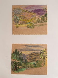 Conjunto de 2 Estudios de Paisajes Luminosos de Dibujos Modernistas Británicos de los años 60