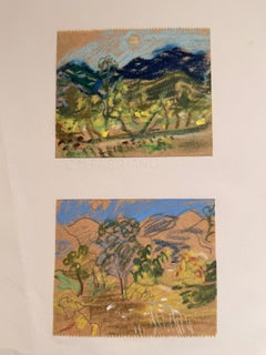 Set of 2 Bright Landscape Studies of 1960's British Modernist Drawings