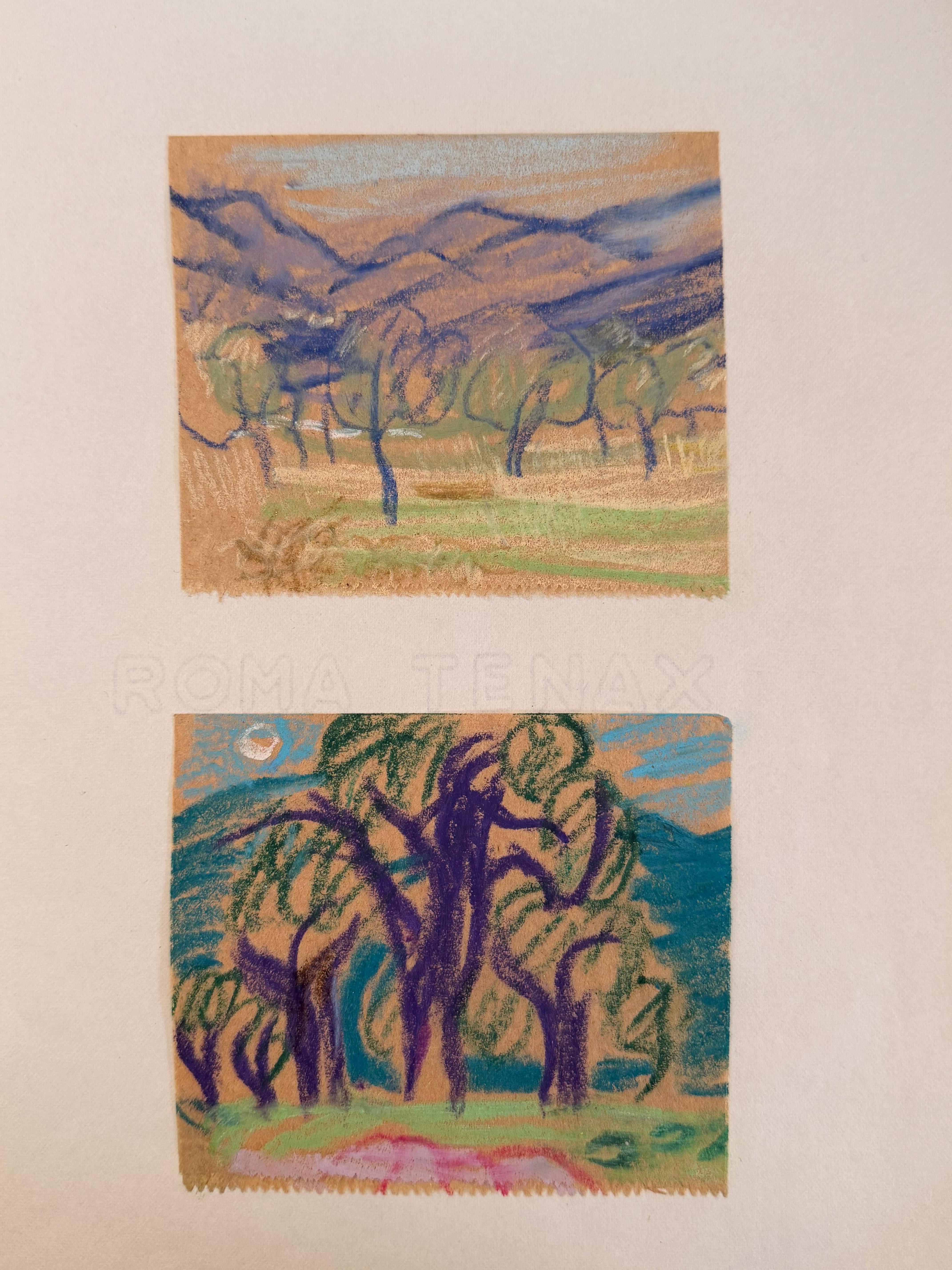 Irina Hale Animal Art - Set of 2 Bright Landscape Studies of 1960's British Modernist Drawings