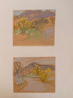 Set of 2 Bright Landscape Studies of 1960's British Modernist Drawings
