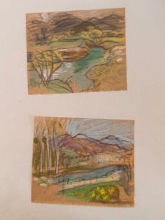 Set of 2 Bright Landscape Studies of 1960's British Modernist Drawings