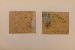 Set of 3 Paired Studies of Lions in Profile 1960's British Modernist Drawings