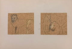 Set of 3 Paired Studies of Lions in Profile 1960's British Modernist Drawings