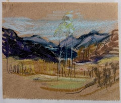 Alberi alti nella valle di Blue Mountain Paesaggio britannico modernista schizzo a pastello