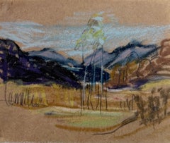 Alberi alti nella valle di Blue Mountain Paesaggio britannico modernista schizzo a pastello