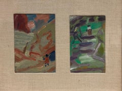 Two British Oil Paintings of Figures Walking Through Paths Mounted In Frame