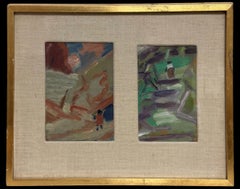 Two British Oil Paintings of Figures Walking Through Paths Mounted In Frame