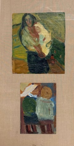 Two British Oil Paintings of Mother and Children Mounted In Frame