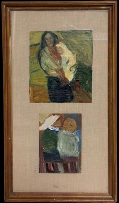 Two British Oil Paintings of Mother and Children Mounted In Frame