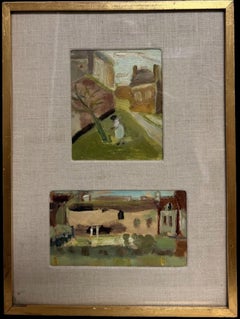 Two Oil Paintings of A Figure In Greenery and A Country House Mounted In Frame