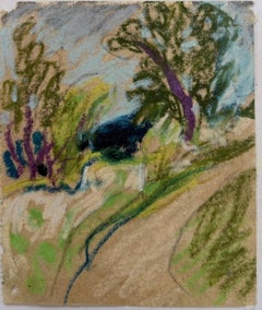 Village Track in der bunten Landschaft British Modernist Pastell Skizze