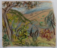 Wacky Valley Landscape British Modernist Pastel Sketch