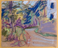 Windy Village Path in Quirky Landscape British Modernist Pastel Sketch