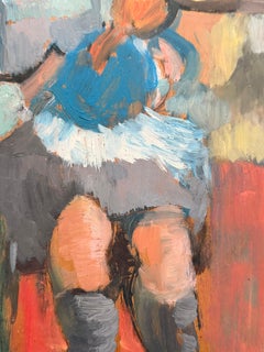 Giovane ragazza seduta con la sua bambola Scena d'interni Pittura ad olio modernista