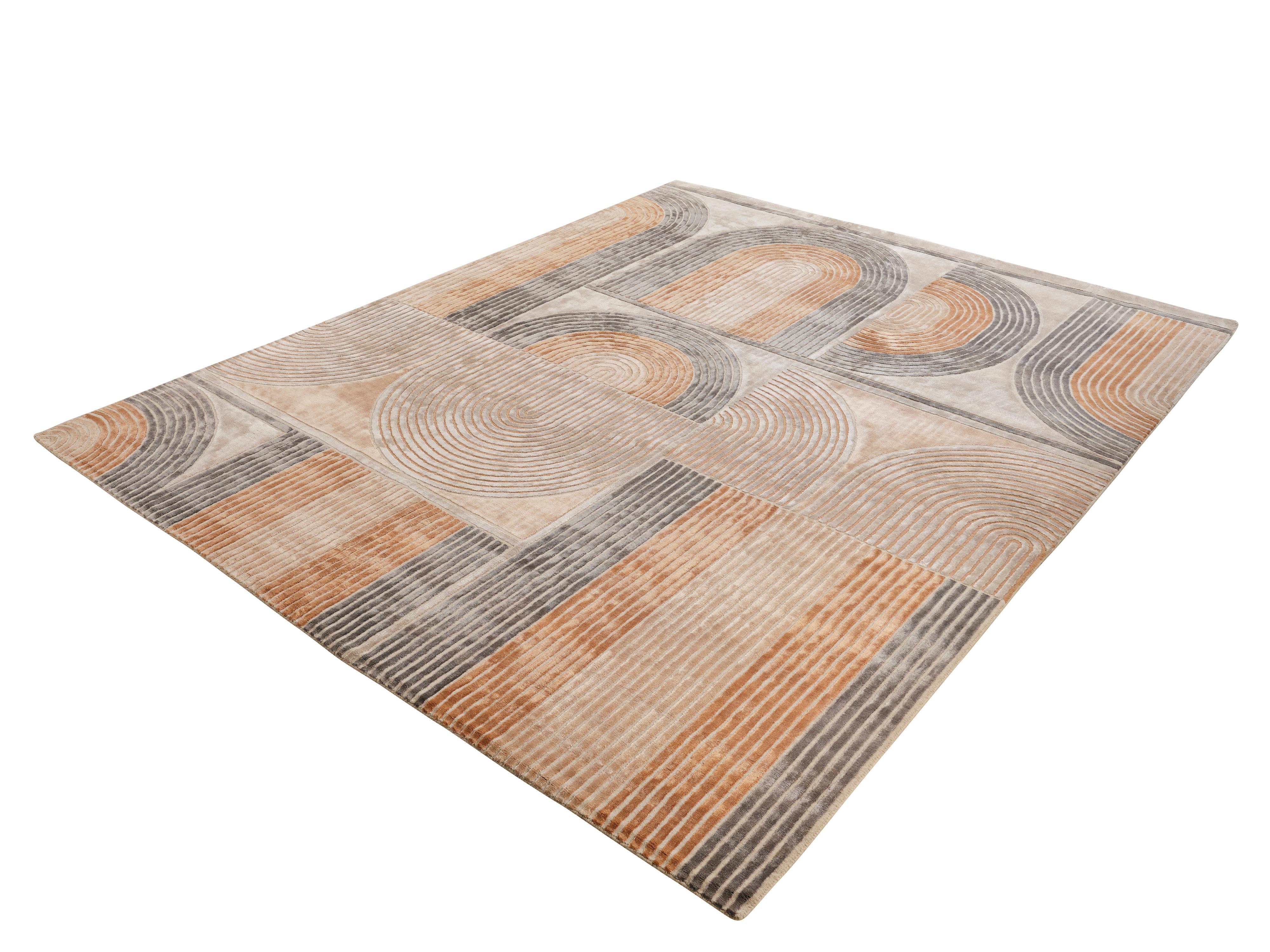 Hand-Knotted IRINA Hand Knotted Contemporary Rug in Gold and Old Rose Colours by Hands For Sale
