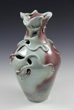 Medusa Vase #6-hand made porcelain vase, blue-green, purple-red color